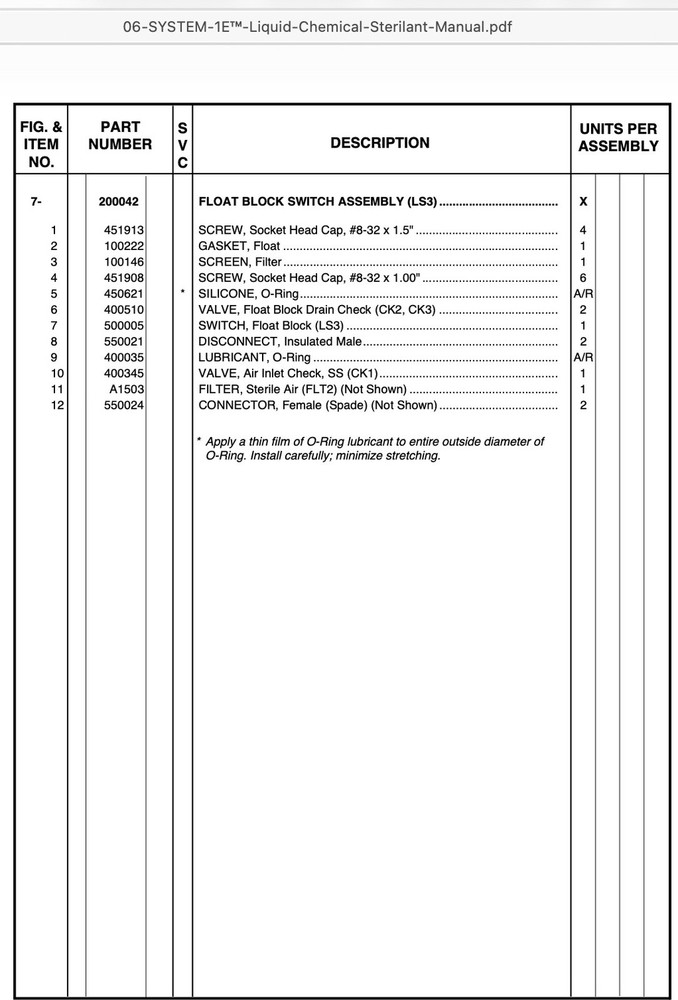Steris Corporation 1E FLOAT VALVE ASSEMBLY 200042 NEW Tested