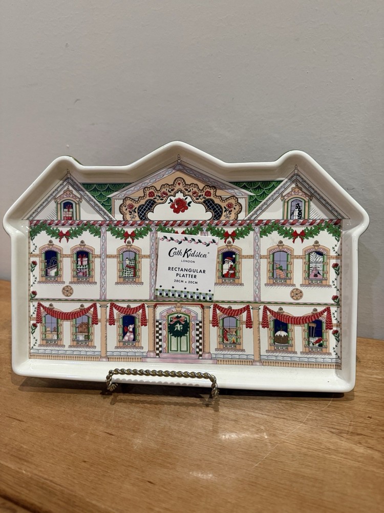 Cath Kidston Christmas Doll House Rectangular Platter 11" Stoneware Tray NWT