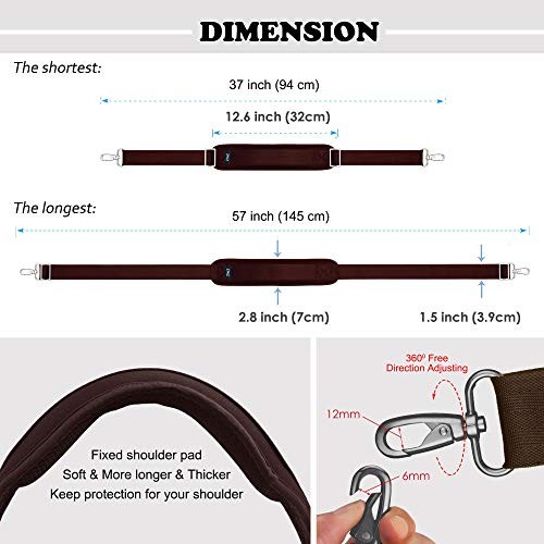 Bag Shoulder Strap, Padded Adjustable Shoulder Strap Replacement 57" Brown