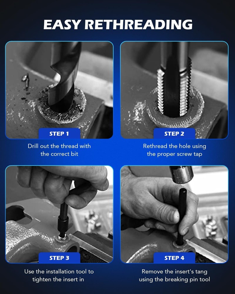 Orion Motor Tech 172pc Thread Repair Kit, SAE Set, Silver, Blue