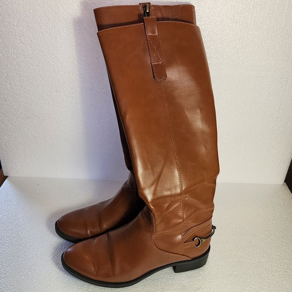 Sam & Libby Perry Tall Cognac Leather Riding Boots with Bit Accent