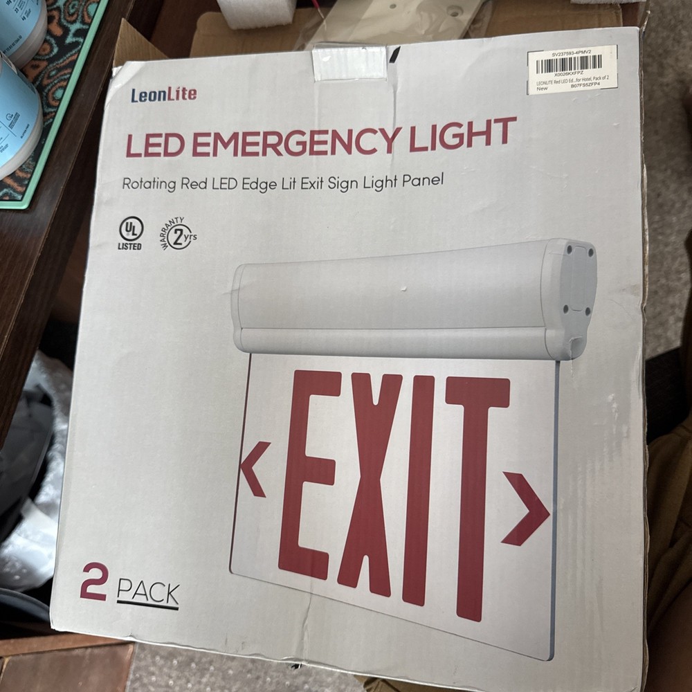 LEONLITE Red LED Edge Lit Exit Signs UL 924, Emergency Exit Lights - 2 Pack