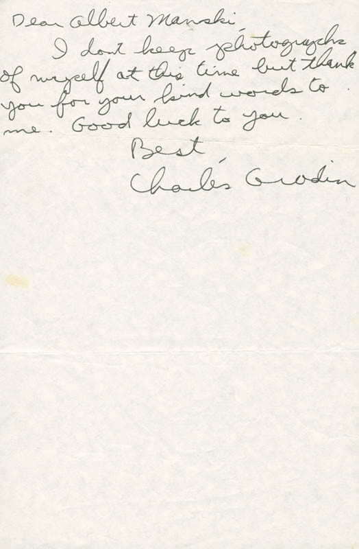CHARLES GRODIN - AUTOGRAPH NOTE SIGNED