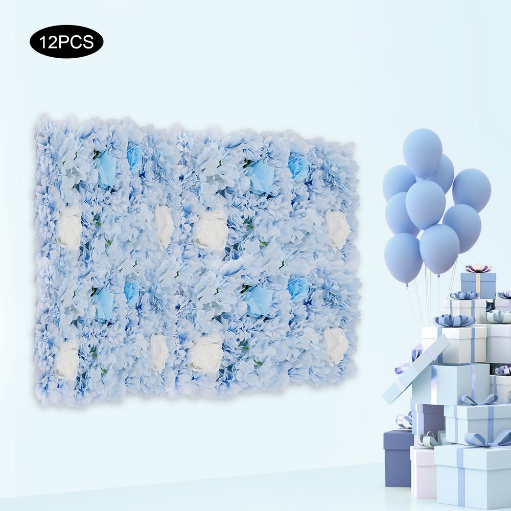 12PCS Artificial Flower Wall Panels White+Blue Dreamlike Flower Wall Backdrop