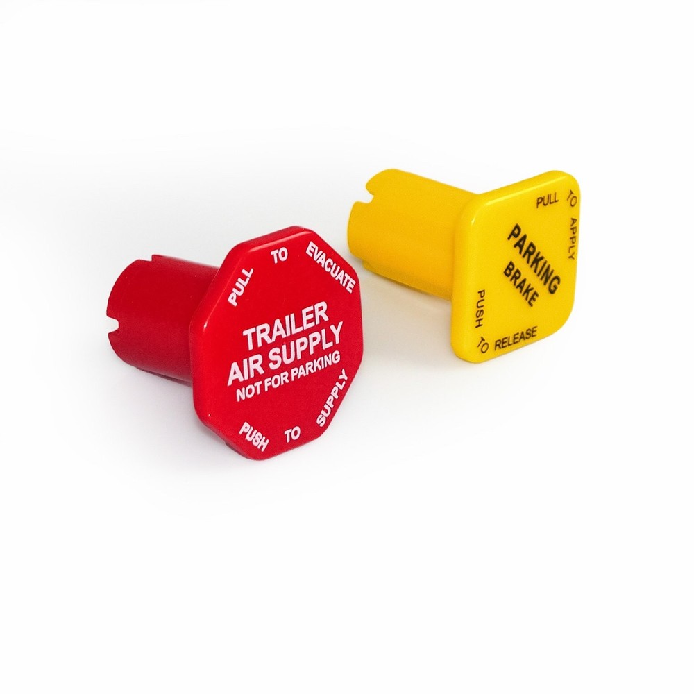2PCS Red & Yellow Parking Air Brake Knobs Threaded Type For Semi Tractor Trailer