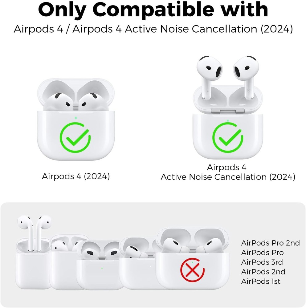 AhaStyle Ear Hooks for AirPods 4th Gen [Large+Medium+Small, White]