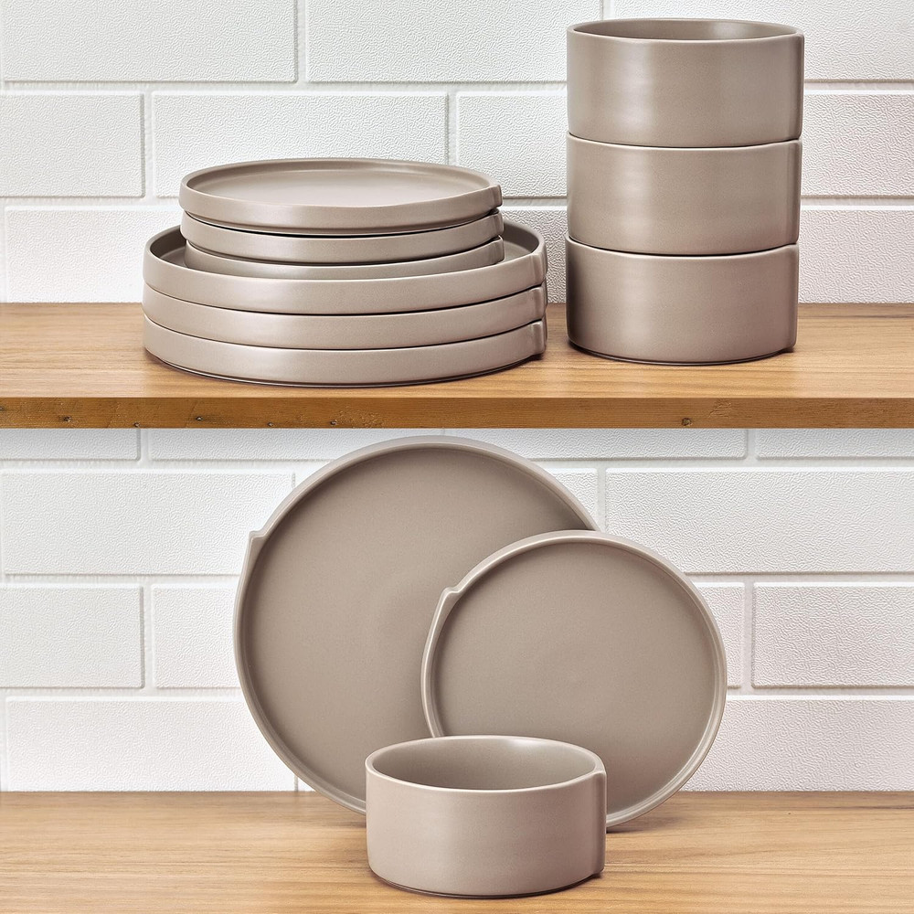 Taupe 12-Piece Stoneware Dinnerware Set for 4 - Stylish & Durable