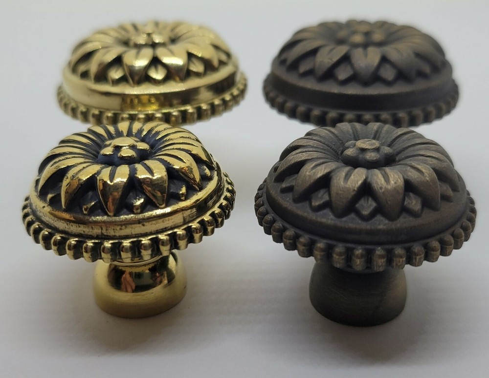 Round French Solid Brass knob mid century modern floral antique depression pull