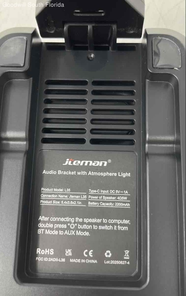 Jteman L35 Bluetooth Speaker Audio Bracket With Atmosphere Light Not Tested