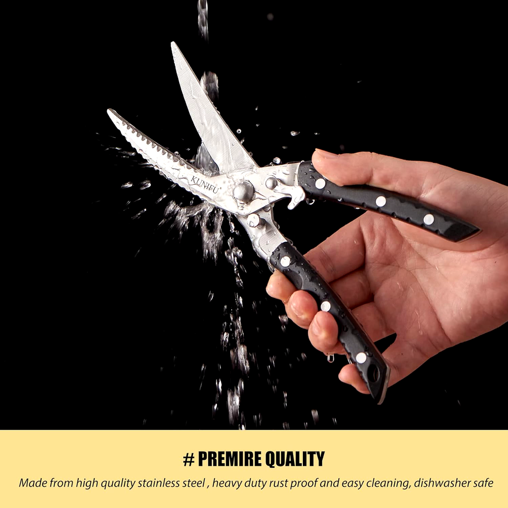 KUNIFU Multi-Function Poultry Shears Spring Loaded Heavy Duty Sharp Stainless