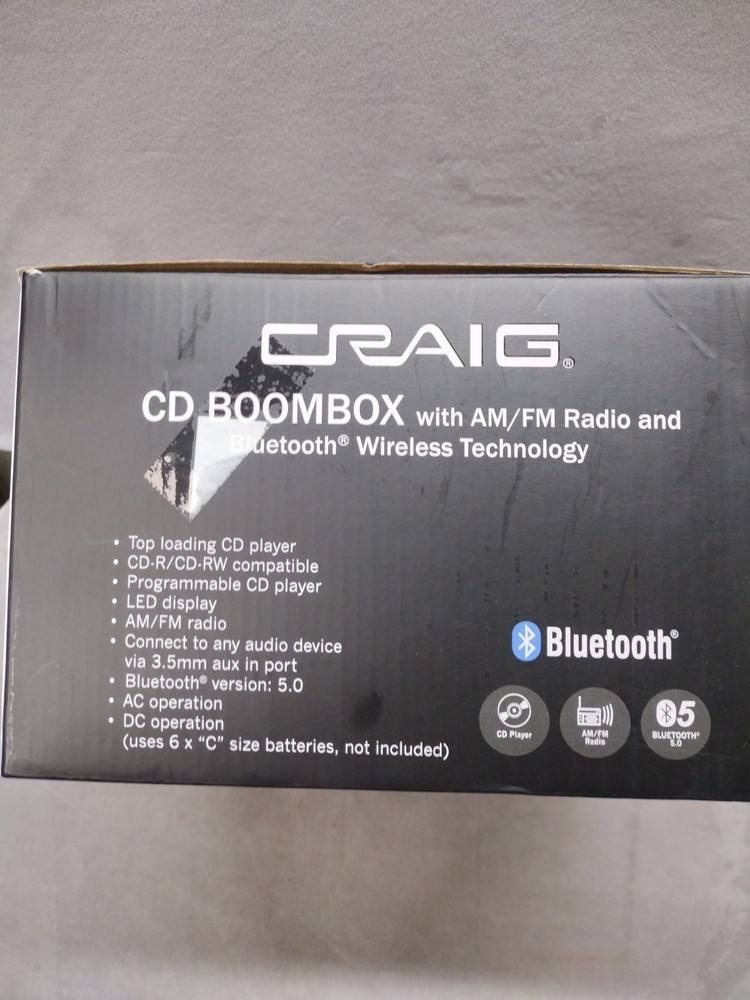 Craig Portable Top-Loading CD Boombox with AM/FM with Bluetooth Technology