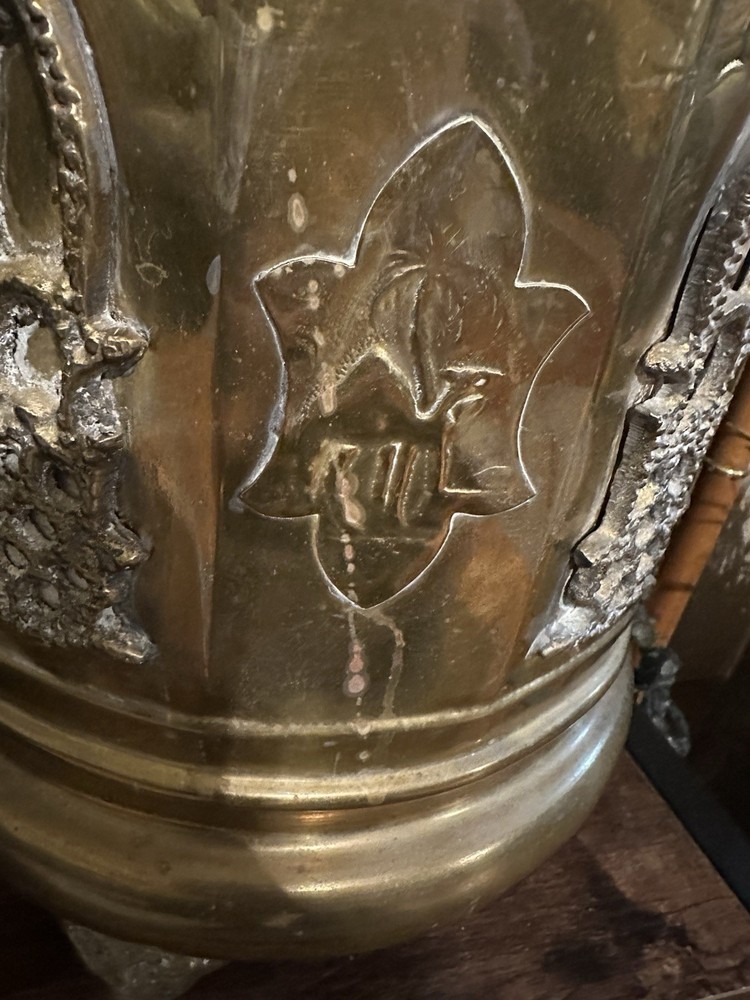 Antique Brass & Copper Moroccan Footed cauldron With Handle