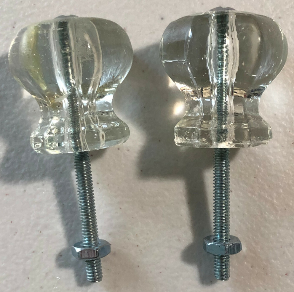 OLD ANTIQUE VINTAGE PAIR OF SOLID GLASS DRAWER KNOBS PULLS HANDLES