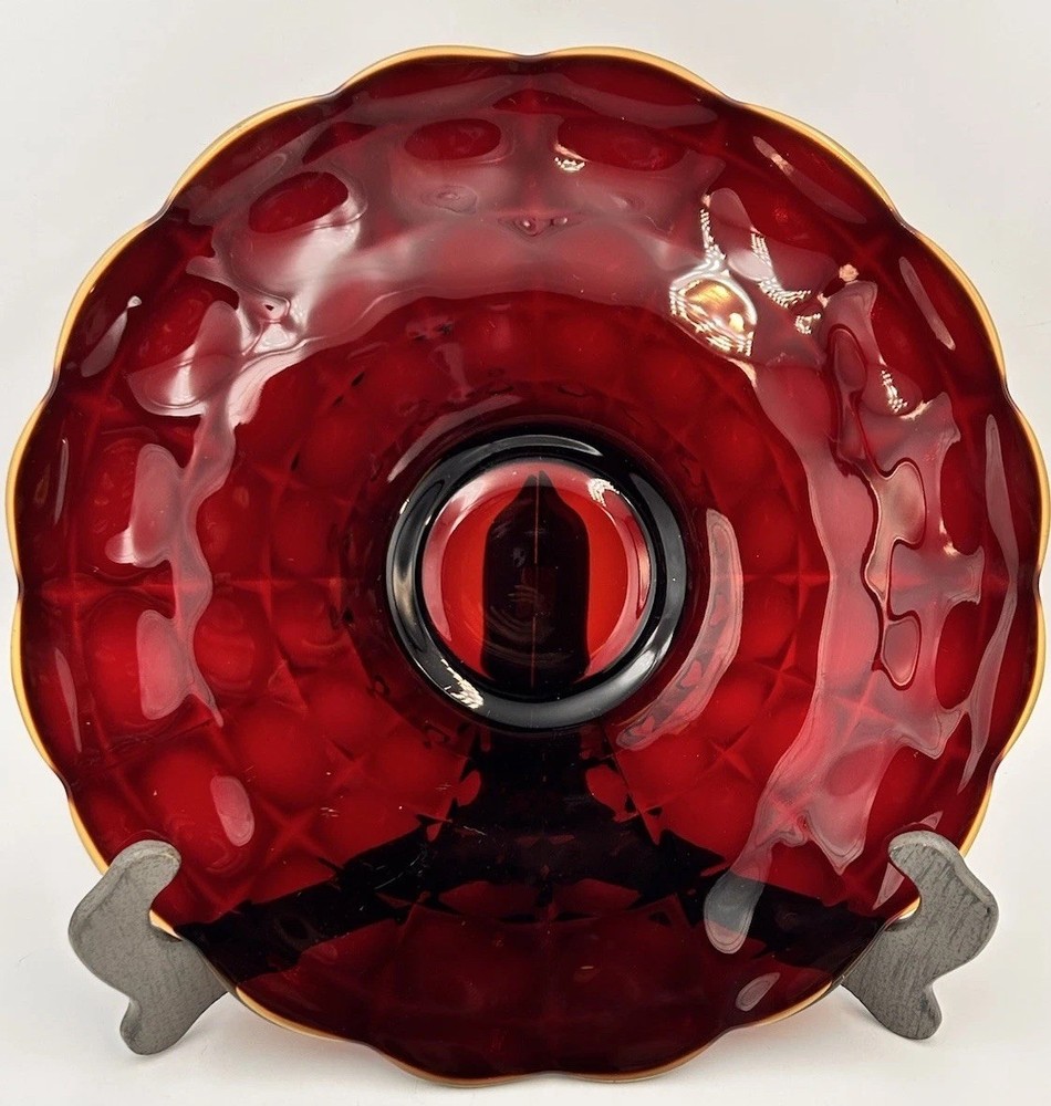 Vintage Tiara Ruby Amberina Sunset Constellation Footed Cake Plate 13.5in