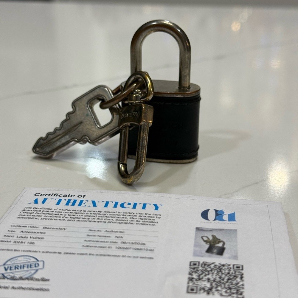 Louis Vuitton Black Leather Keychain with Lock charm