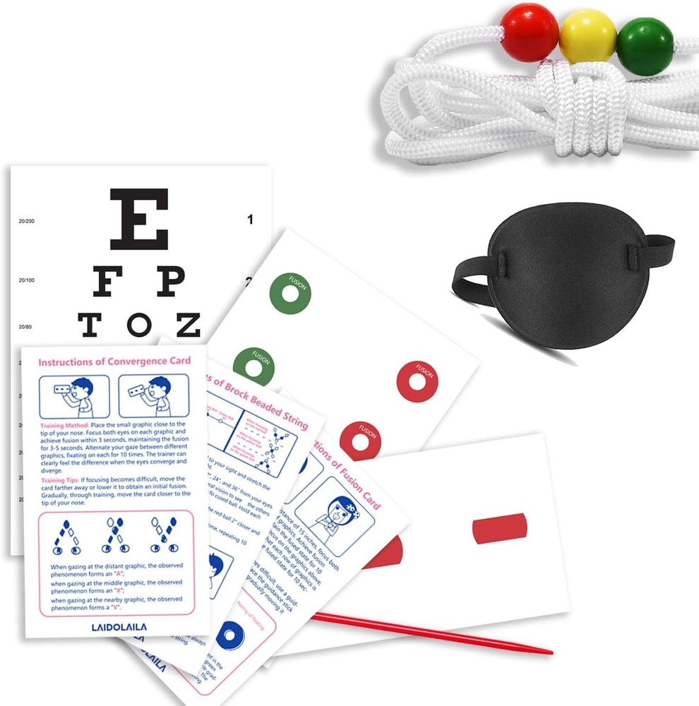 7.5 ft Vision Convergence Beads Training Kit – Snellen Eye Chart, Eye Patch &...
