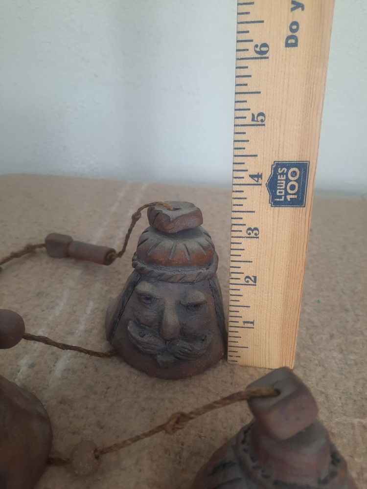 Artisan Ceramic Pottery Wind Chimes- Bell Faces, Approx 3 Feet Long UNIQUE