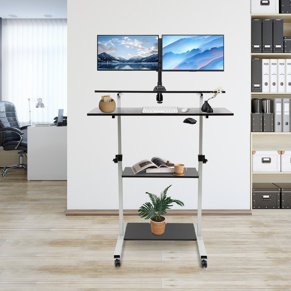 Mobile Standing Desk Adjustable Height Computer Rolling Laptop Cart Work Table
