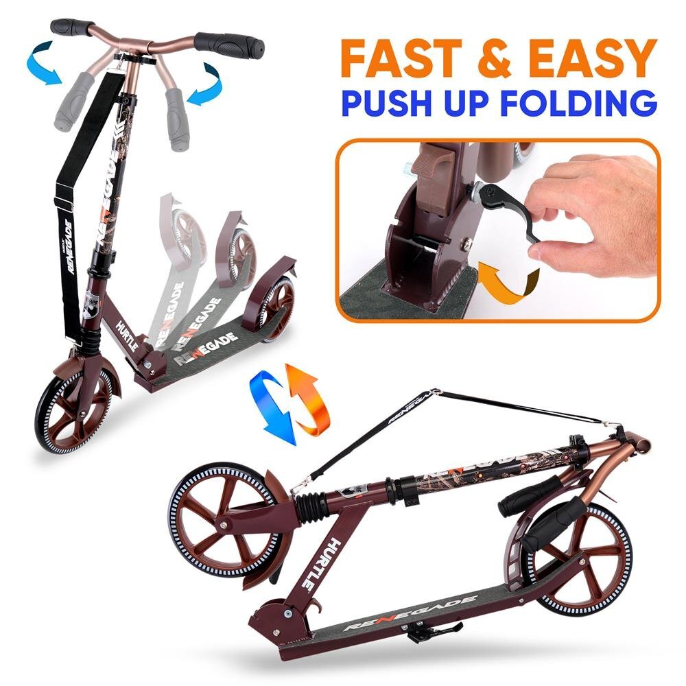 Hurtle Adjustable Lightweight and Foldable Kick Scooter High Impact Wheels
