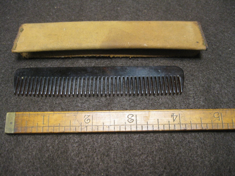 Vintage celluloid comb with leather case Signed Los Angels
