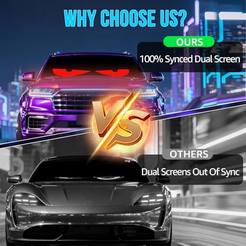 LED Sign for Car 2PCS - 23''x5'' Devil's Eyes Light for Windshield, 5V USB
