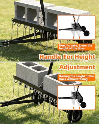 48" Tow Behind Dethatcher, Pull Behind Lawn Dethatcher with 24 Rust Black-48IN