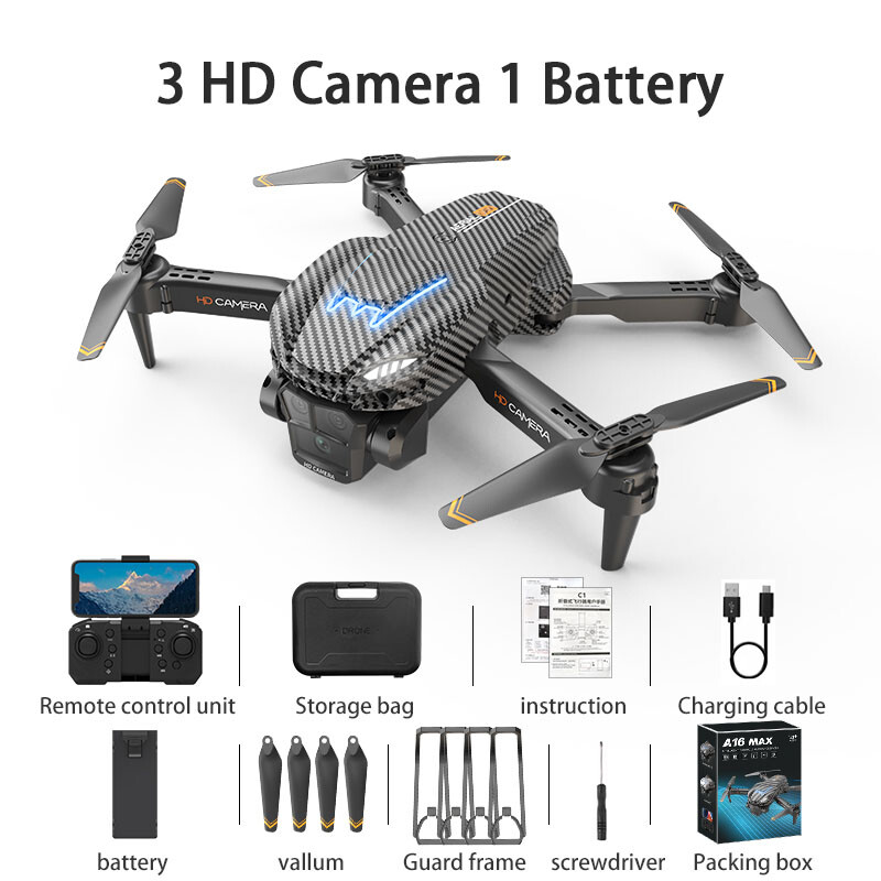 A16 MAX 2.4G RC Drone WIFI FPV 4K HD 3 Camera 360° Obstacle Avoidance Quadcopter