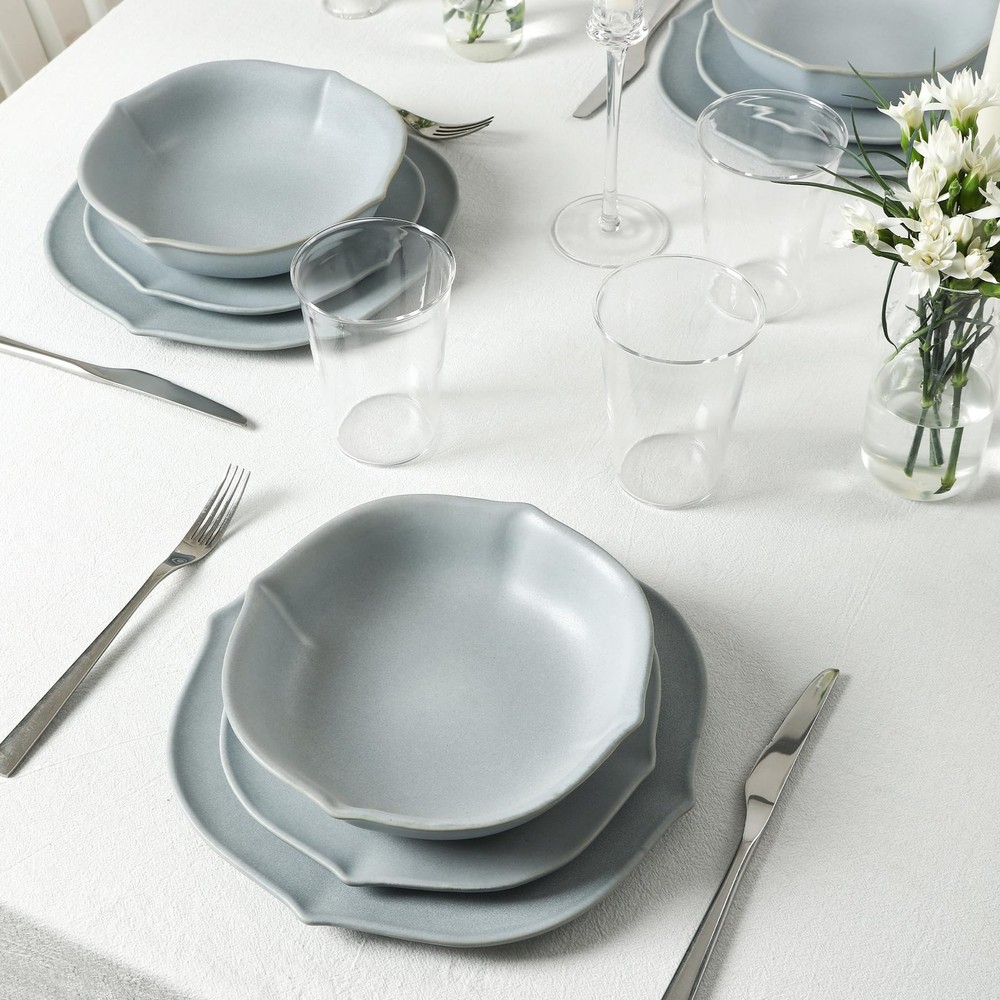 Baskerville 16-Piece Dinnerware Set Stoneware, Borosilicate Glass, Light Blue