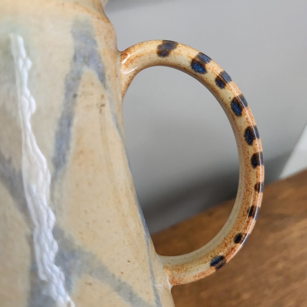 1984 Studio Art Pottery Hand Thrown Pitcher Applied Handle Signed TRIBAL STYLE