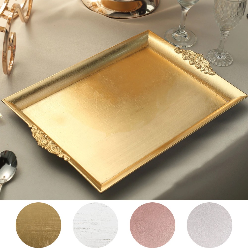 2 14" Rectangle SERVING TRAYS Embossed Rim Wedding Party Decorations