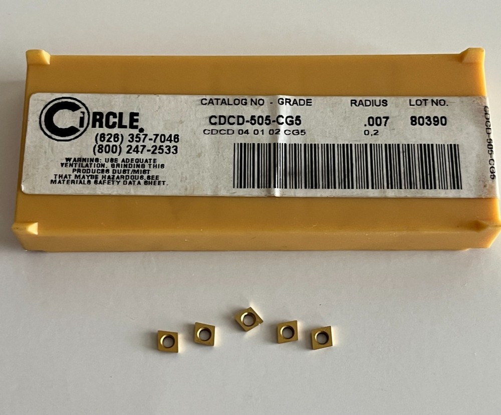 CIRCLE CARBIDE BORING BAR INSERTS CDCD-505-CG5 COATED GRADE SHOWN (5) INSERTS.