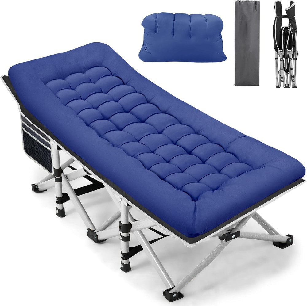 Portable Camping Cot 600LBS Max Load Extra Wide W/ Thick Mattress Folding Cot