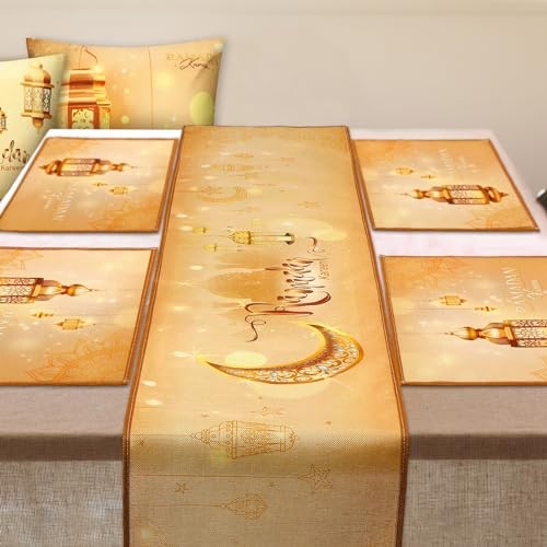 9 Pack Ramadan Party Decorations Set, 1 Pc Eid Mubarak Table Crescent Style