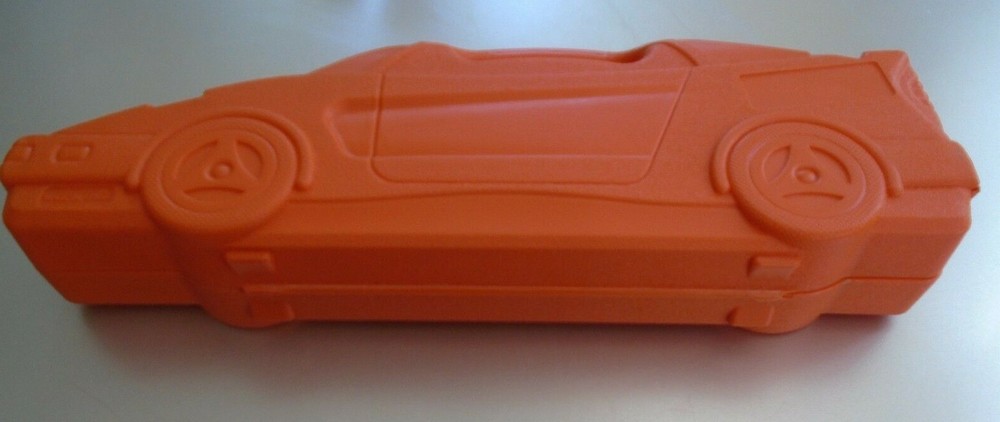 Vintage Orange Car Shaped Tool Box Includes Original Sockets