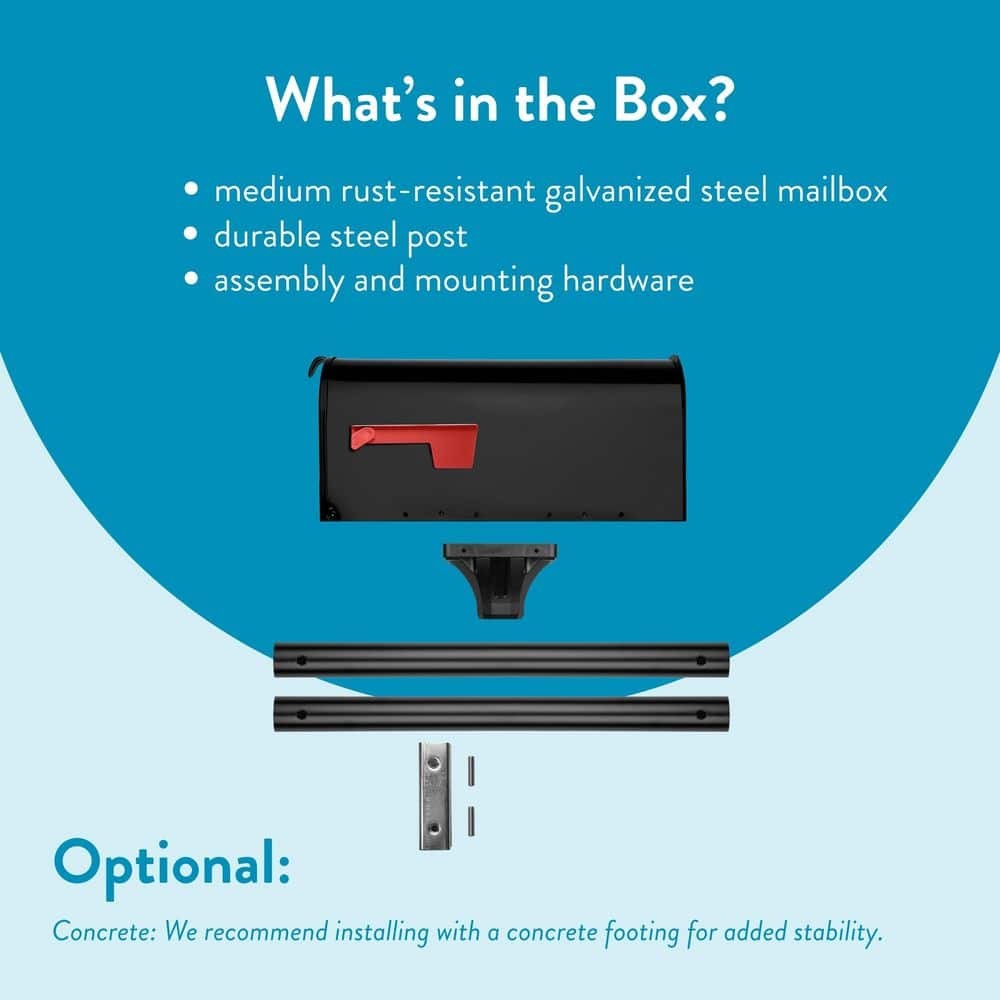 Architectural Mailboxes Elite Black Medium Galvanized Steel Mailbox Post Kit