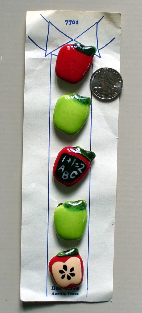 5 BUTTON COVERS APPLES APPLE TEACHER SCHOOL GIFT