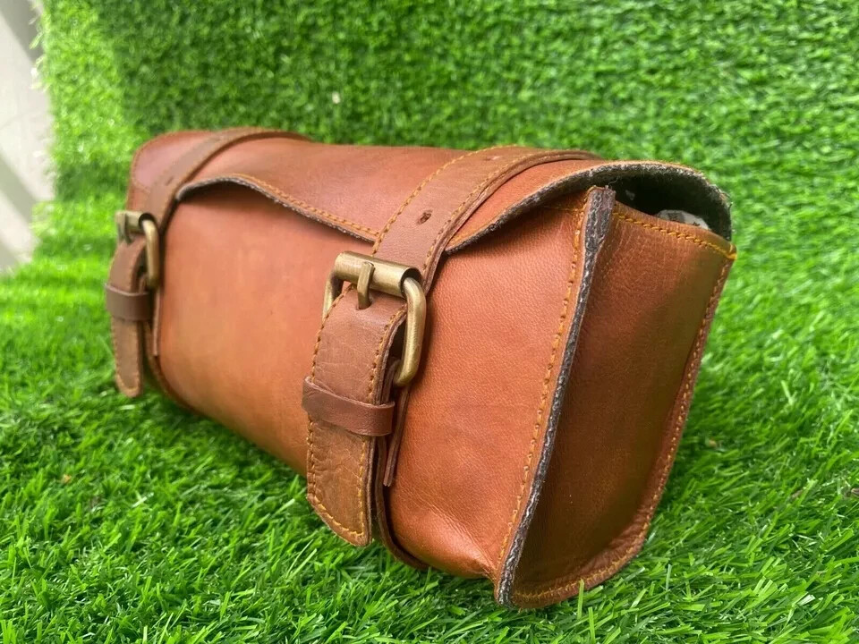 Universal Motorcycle Leather Front Fork Luggage Bag Storage Side Tool Pouch