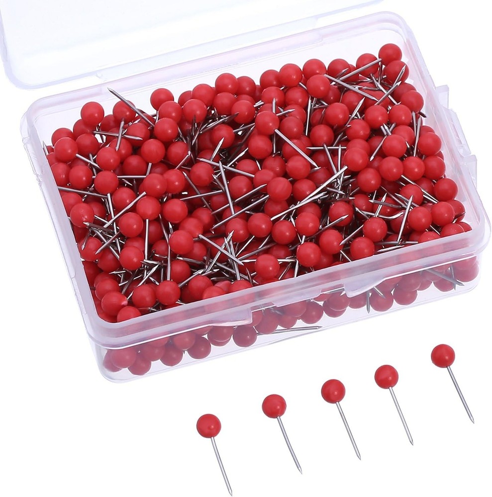 500 Pack Map Push Pins Tacks 1/8 1.5 centimeters, 0.3 Red