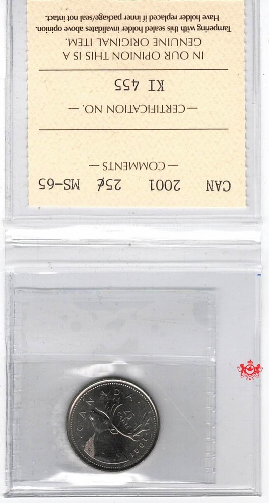 2001 Canada 25 Cents - ICCS MS65 - KI 455