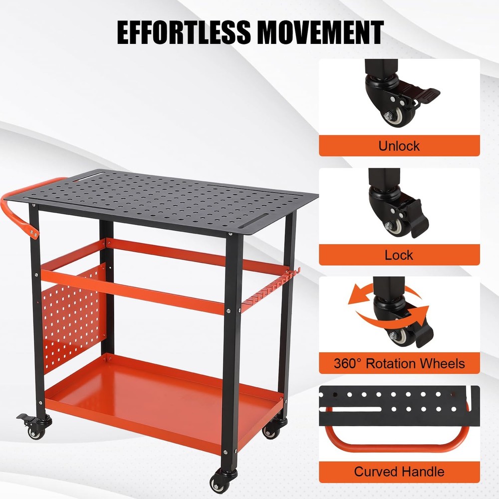 36"x24" Welding Table ,Heavy Duty Rolling Welding Workbench 600LBS Tool Storage