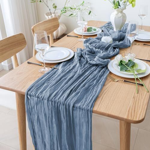 2PCS Table Runner Cheesecloth 10FT Boho Gauze Cheese Cloth 2 Pack Dusty Blue