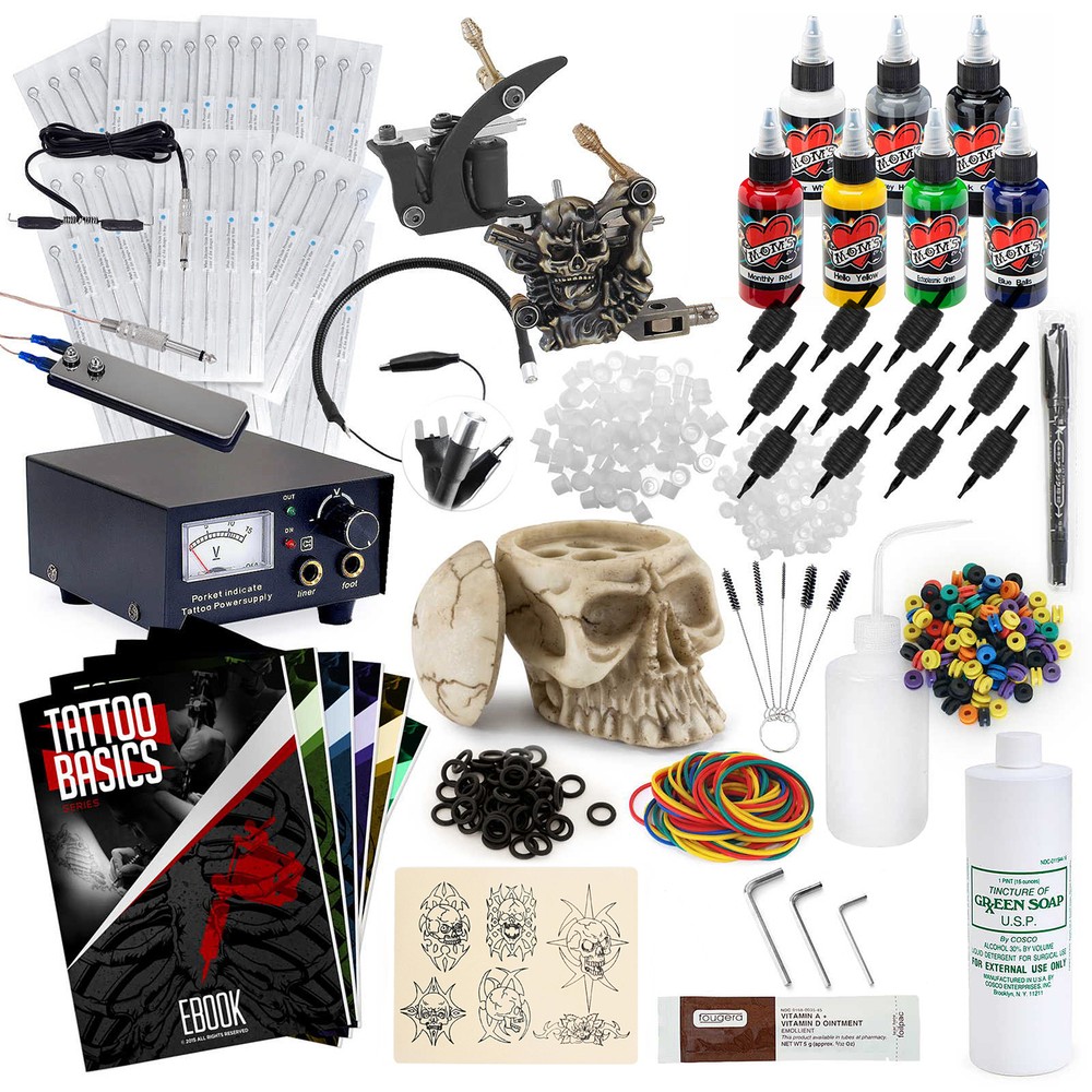 Complete Tattoo Kit - 2 Machine Skull Set