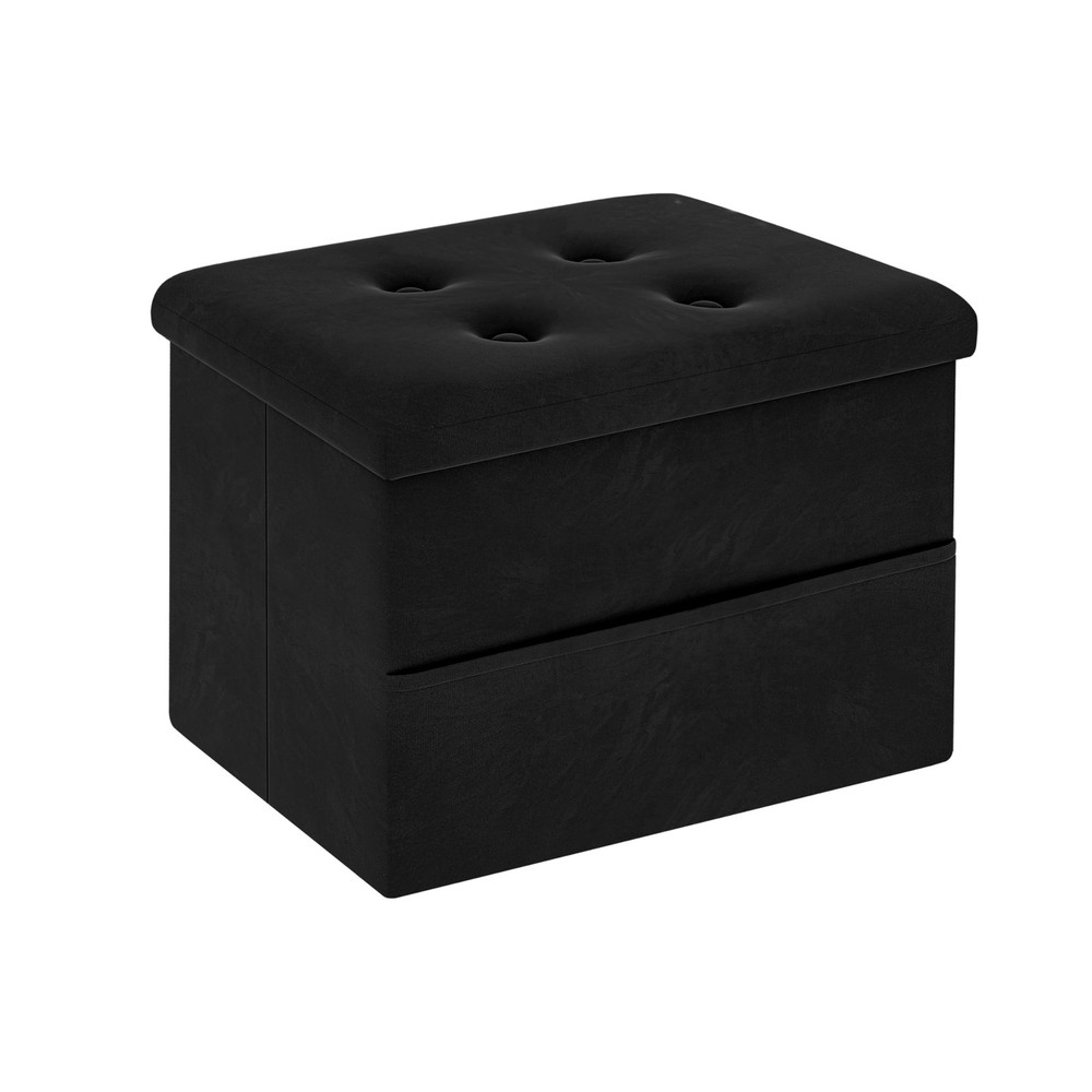 Multi Use Storage Ottoman, Velvet Foot Rest, Foldable Design, Compact, Black