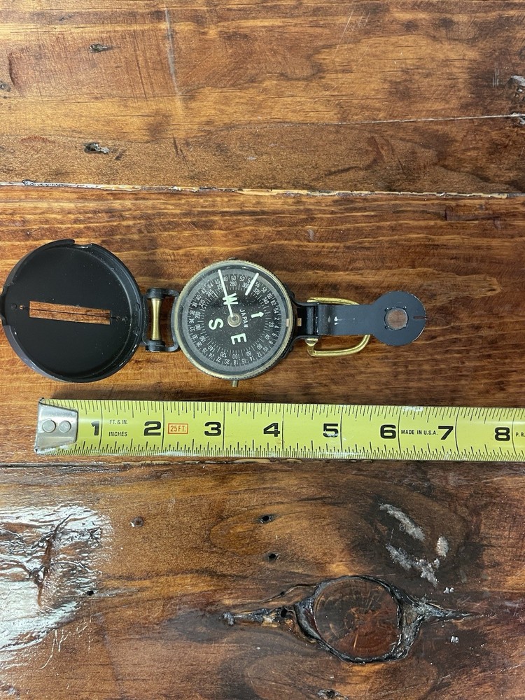 Folding Metal Lenstatic Magnetic Compass W/ Hinged Lid And Sighting Wire