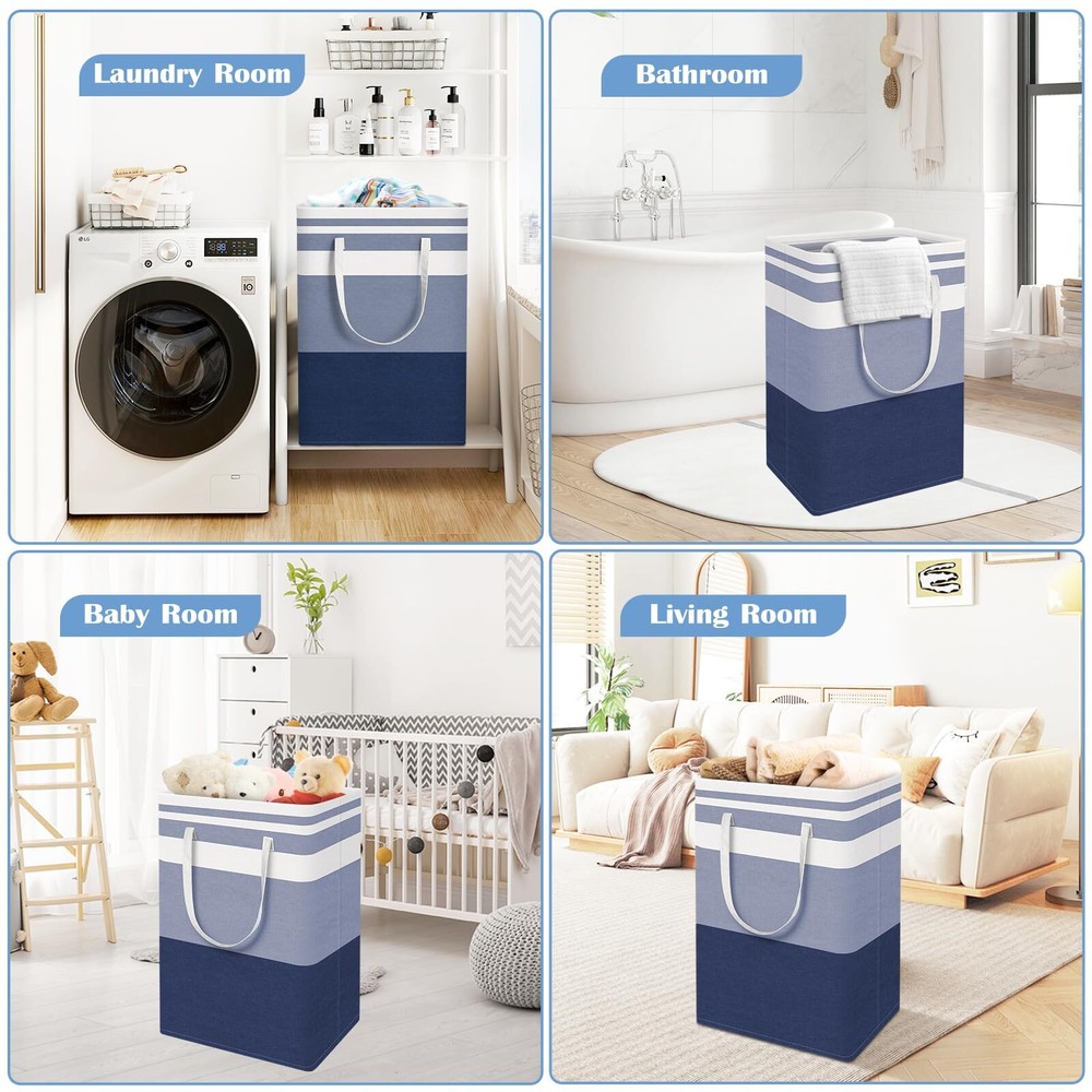 3-Pack Laundry Hampers Freestanding 88L Waterproof Baskets Gradient Blue