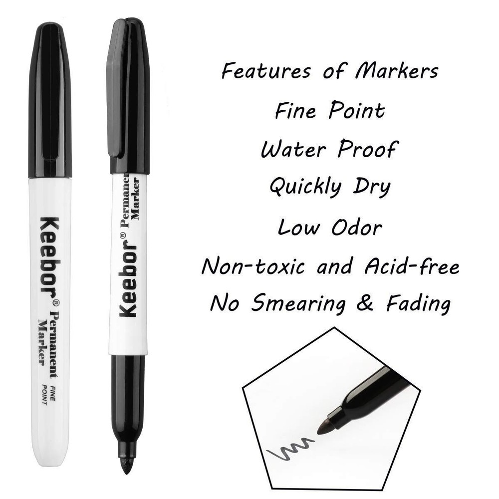 60-Pack Black Permanent Markers Fine Tip Quick Drying Fade Resistant Set