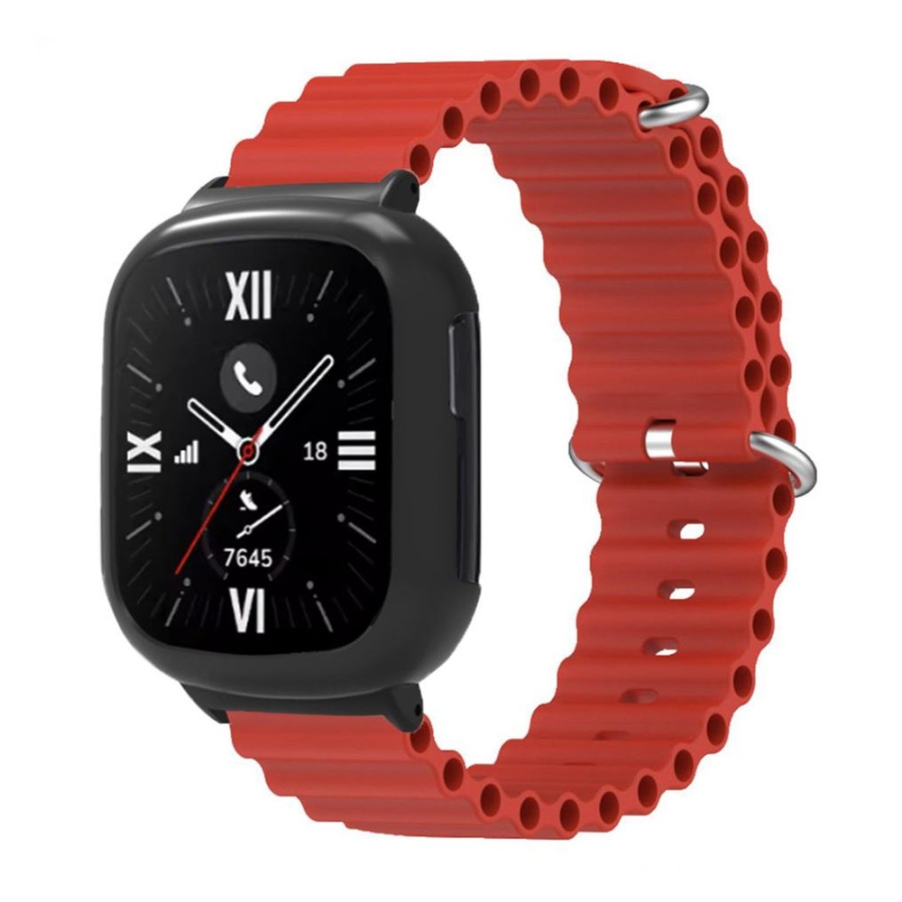 Silicone Watch Band With Case Replacement For Honor 4 Adjustable Strap (Red )