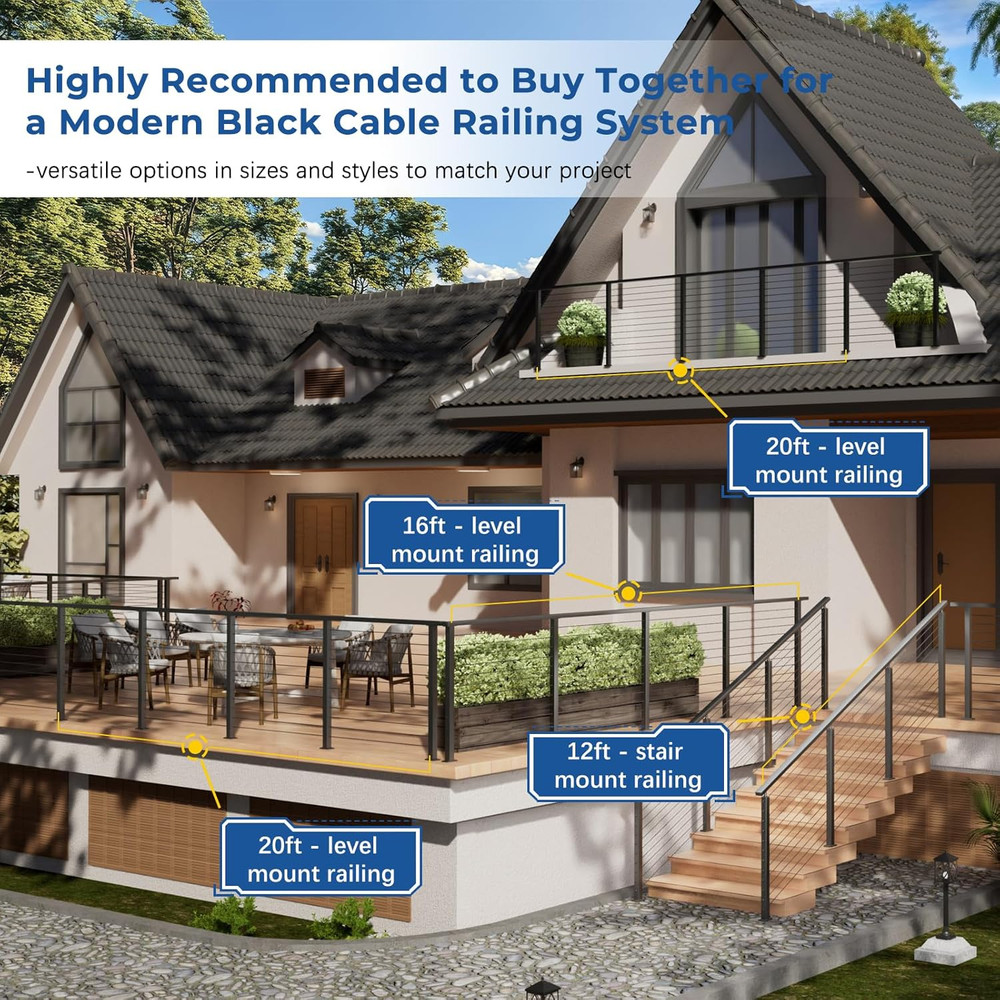 42" Deck Cable Railing System Kit with Adjustable Handrail & Stainless Steel Pos