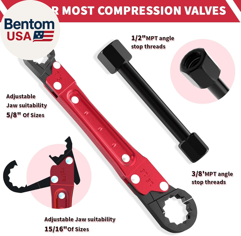Plumbing Tools Angle Stop Wrench Kit - 3-Piece Plumber Tool Set with Compression