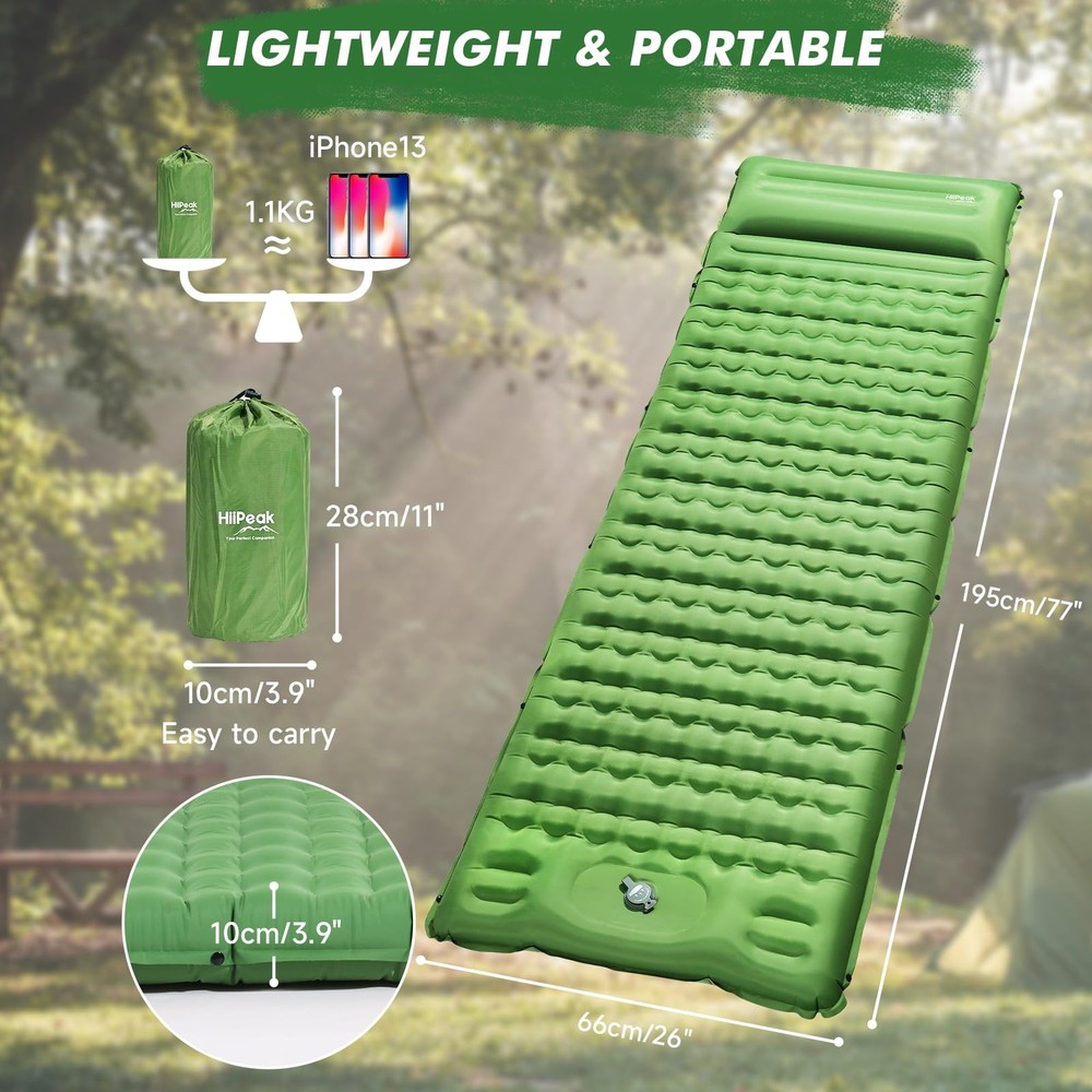 Sleeping Pad for Camping- Ultralight Inflatable Sleeping Mat with Built-in Fo...